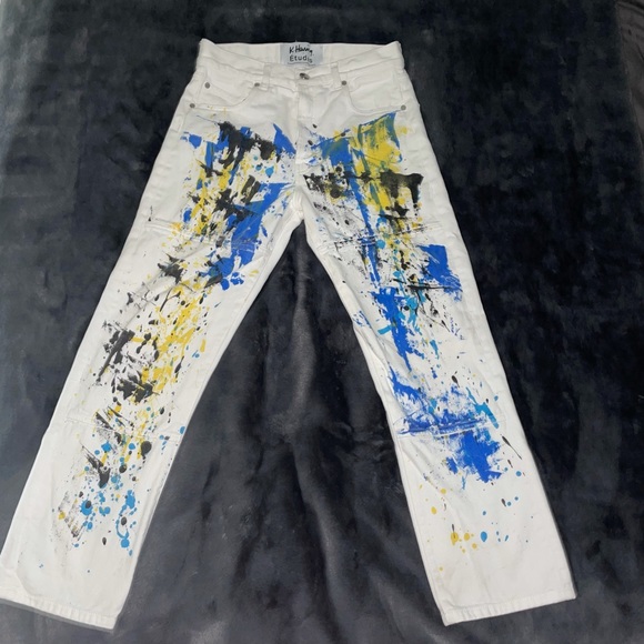 Cotton Straight Fit Paint Splatter Jeans in White (size 28) - Picture 2 of 15